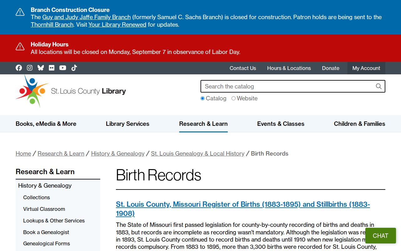 Florissant city directory companion birth record indexes at SLCL