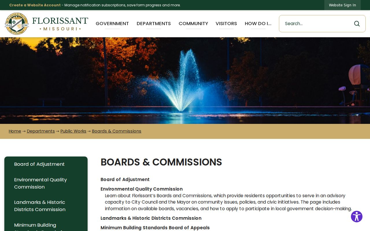 Florissant residents directory boards and commissions source