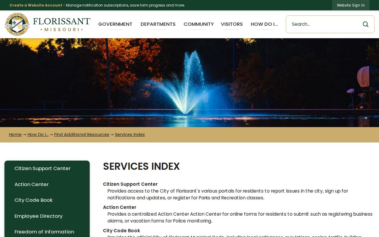 Florissant residents directory city services search