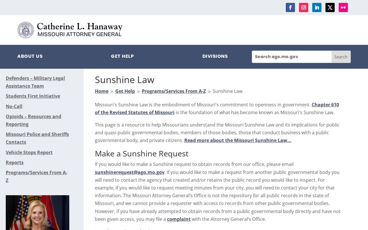 Florissant residents directory Missouri Sunshine Law guidance