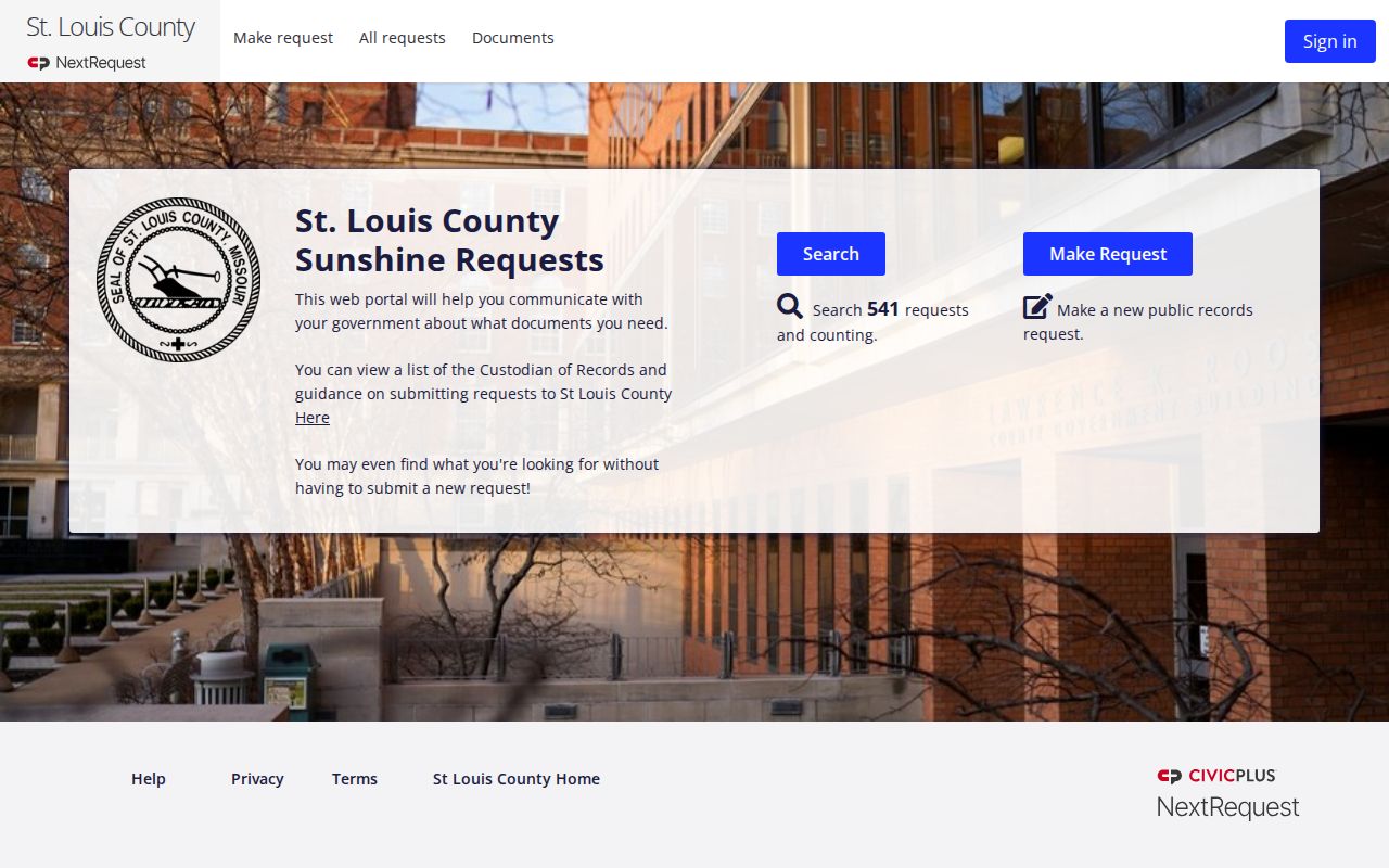 Florissant residents directory St. Louis County records request portal