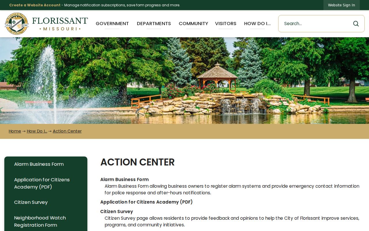 Florissant neighbors Action Center public forms