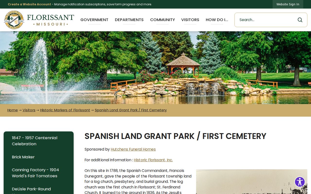 Florissant neighbors Spanish Land Grant Park First Cemetery