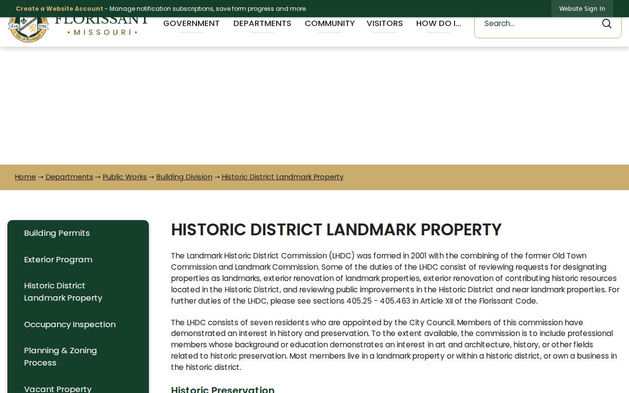 Florissant neighbors historic district and landmark property