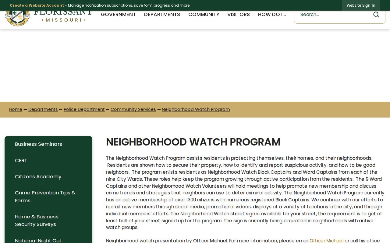 Florissant neighbors Neighborhood Watch program