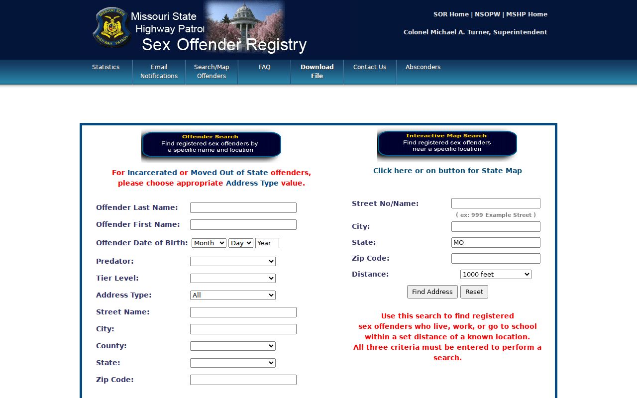 Florissant resident lookup Missouri official registry search controls